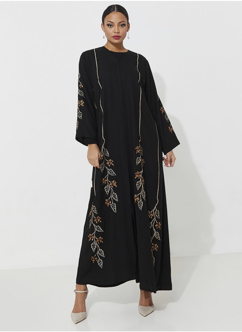 Abaya with Brown design with wide sleeves