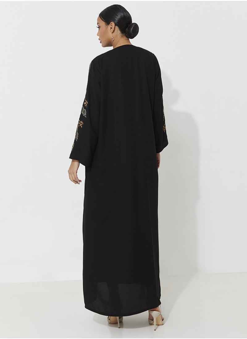 Abaya with Brown design with wide sleeves