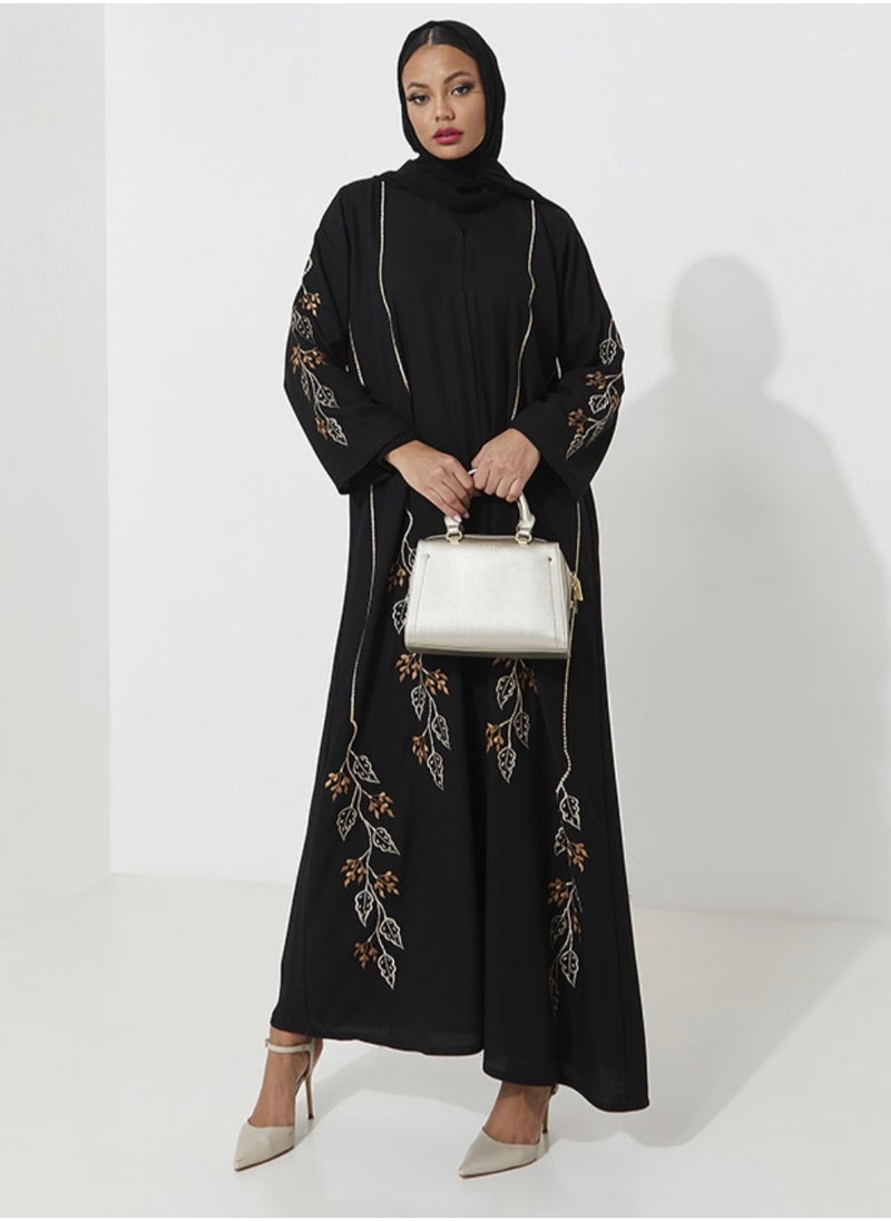 Abaya with Brown design with wide sleeves
