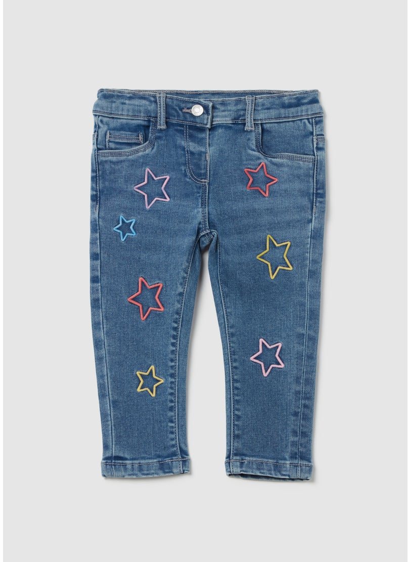 Jeans with multicoloured stars embroidery