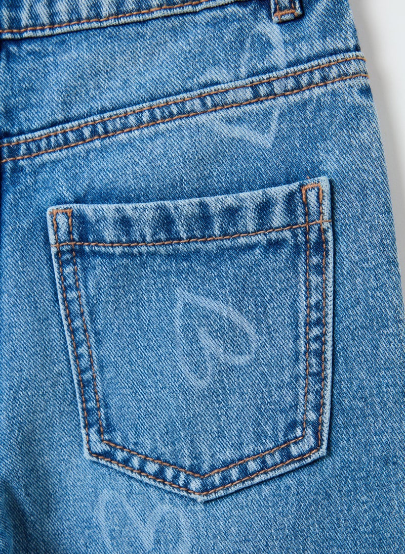 Wide-leg jeans with hearts print