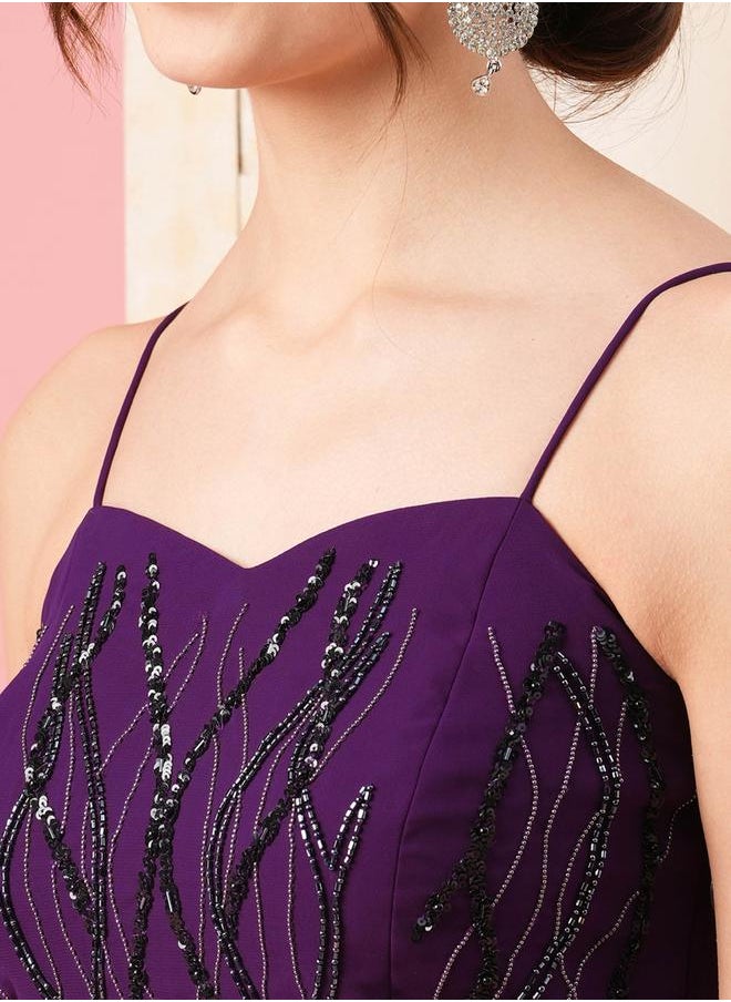 Sweetheart Neckline Beaded Bodice Maxi Dress by Styli