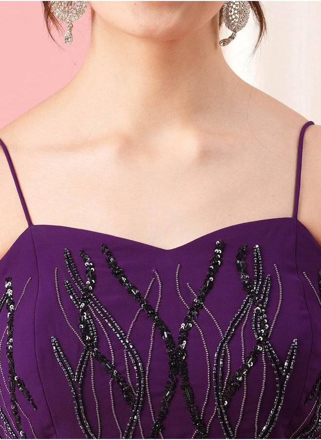 Sweetheart Neckline Beaded Bodice Maxi Dress by Styli