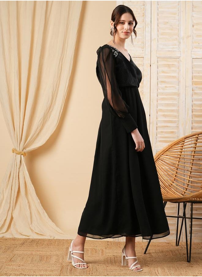 Cut-Out Shoulder Detail Embellished Maxi Dress by Styli