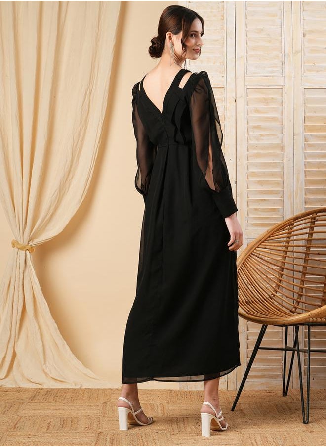 Cut-Out Shoulder Detail Embellished Maxi Dress by Styli