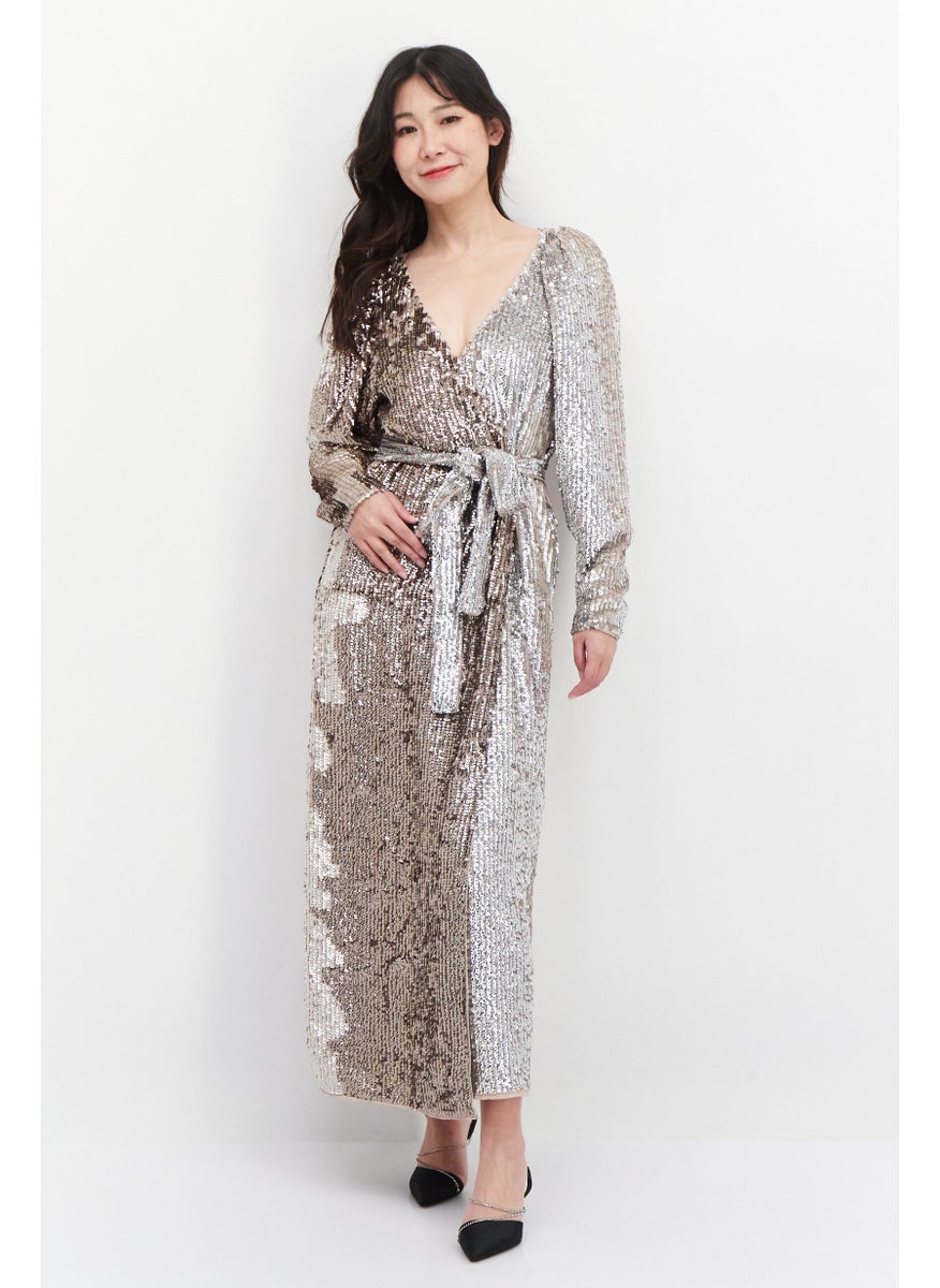 Women Belted Embellished  Maxi Dress, Pink