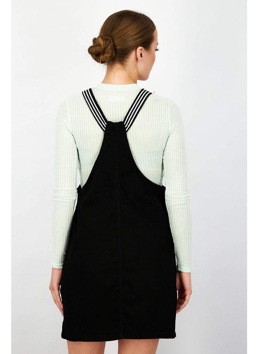 Women Denim Midi Casual Dress, Black