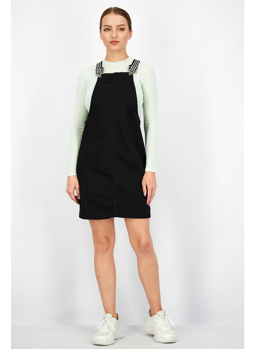 Women Denim Midi Casual Dress, Black