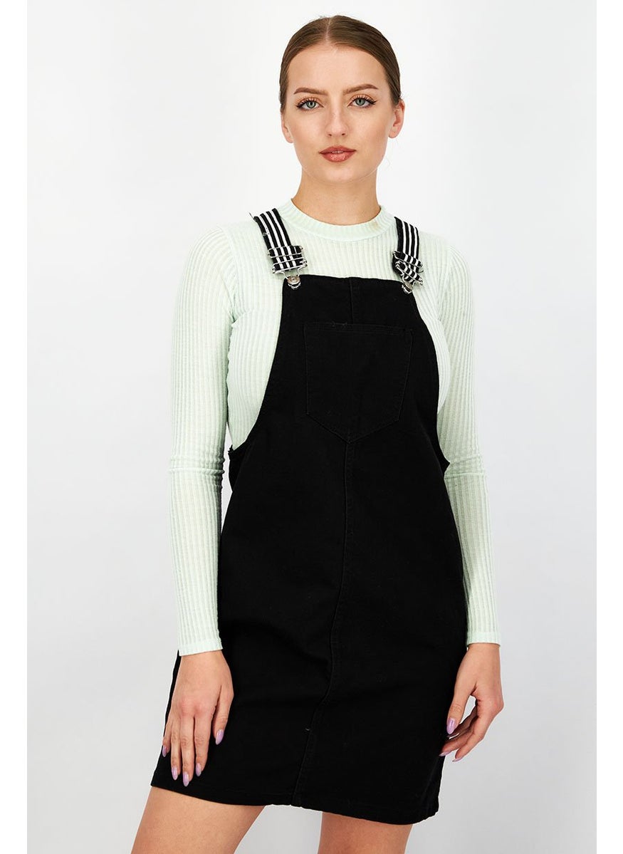 Women Denim Midi Casual Dress, Black