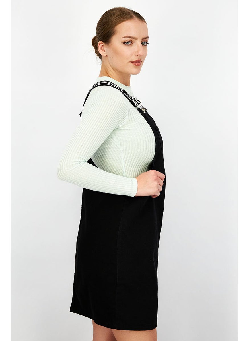 Women Denim Midi Casual Dress, Black