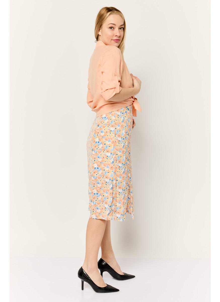 Women 2 Pieces Floral Print Midi Dress With Shirt, Multicolor