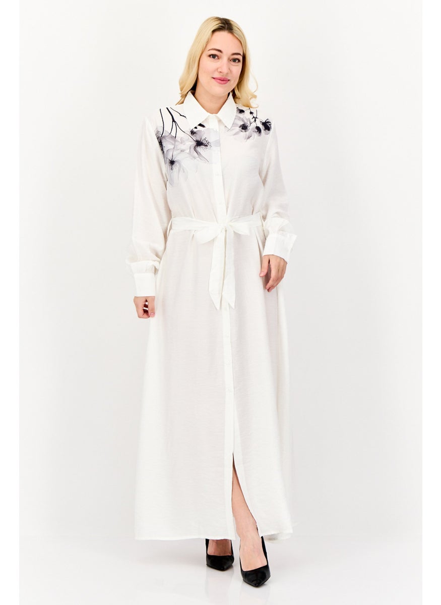 Women Floral Print Maxi Dress, White