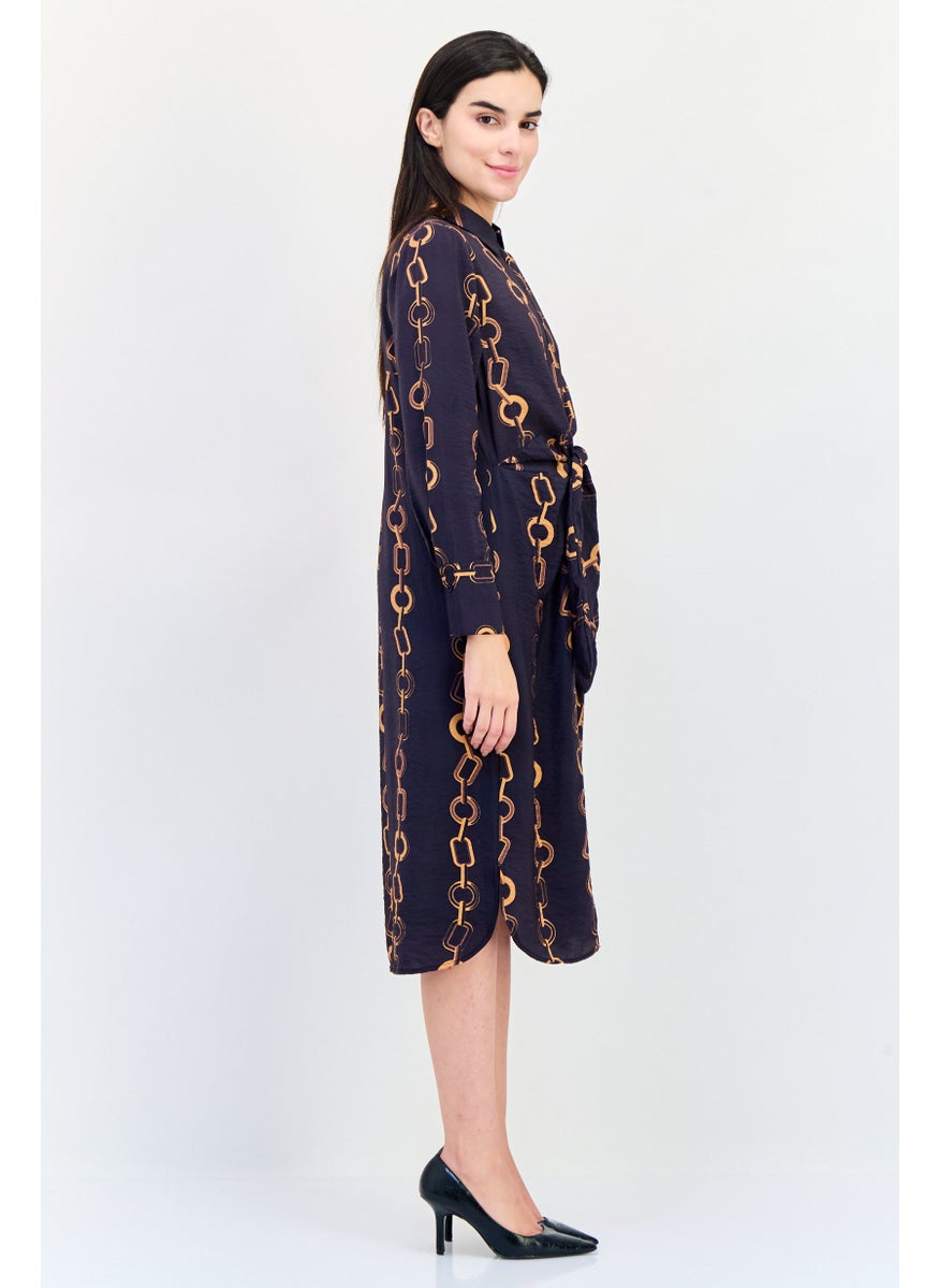 Women Allover Print Shirt Dress, Multicolor