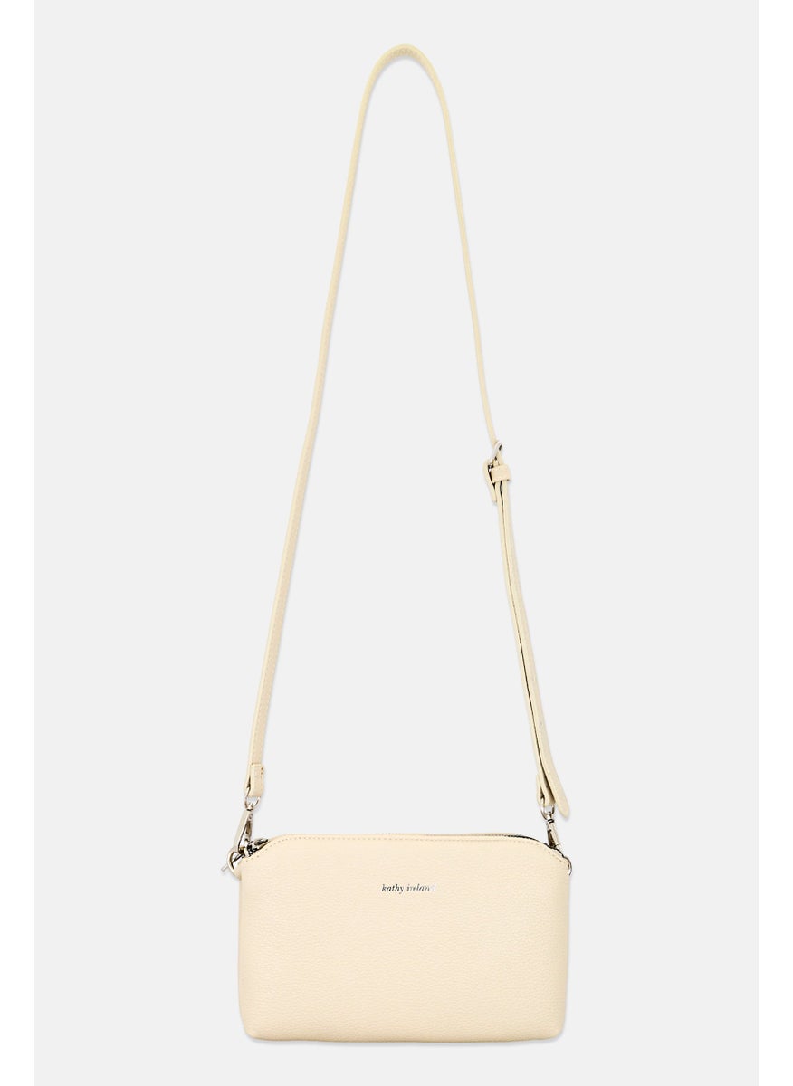 Women Brand Logo Cross Body Bag, Cream