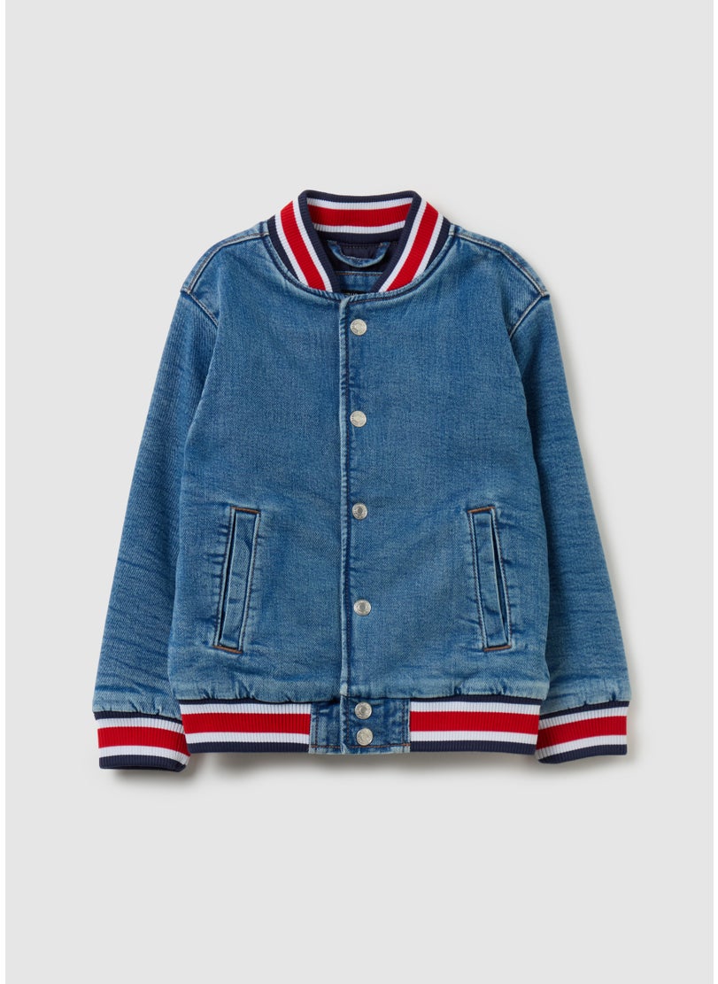 Denim jacket with striped trims