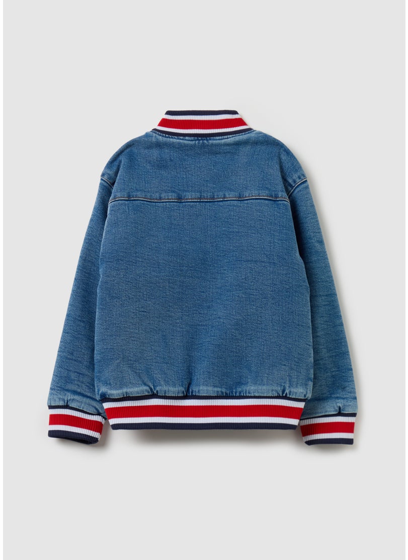 Denim jacket with striped trims