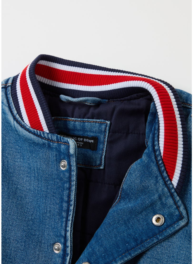 Denim jacket with striped trims