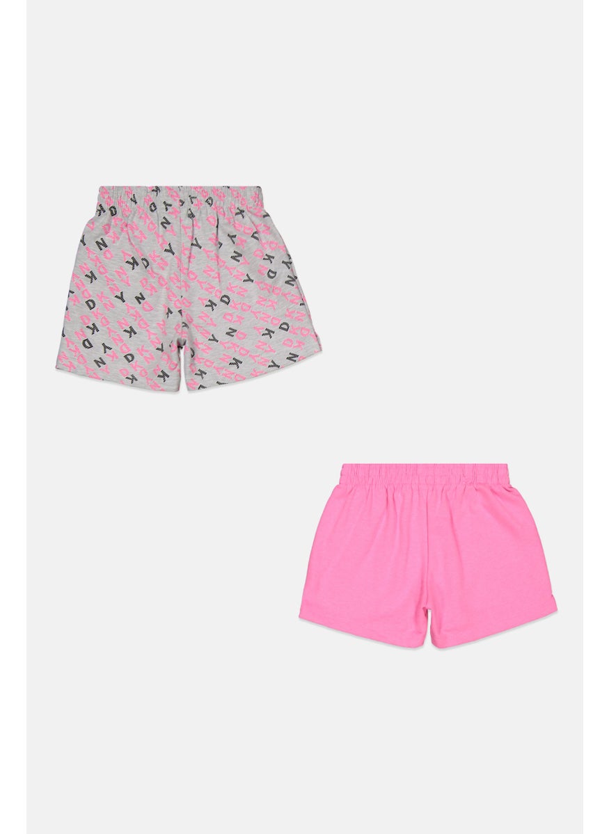 Kids Girl 2 Packs Allover Print Basic Shorts, Pink/Grey