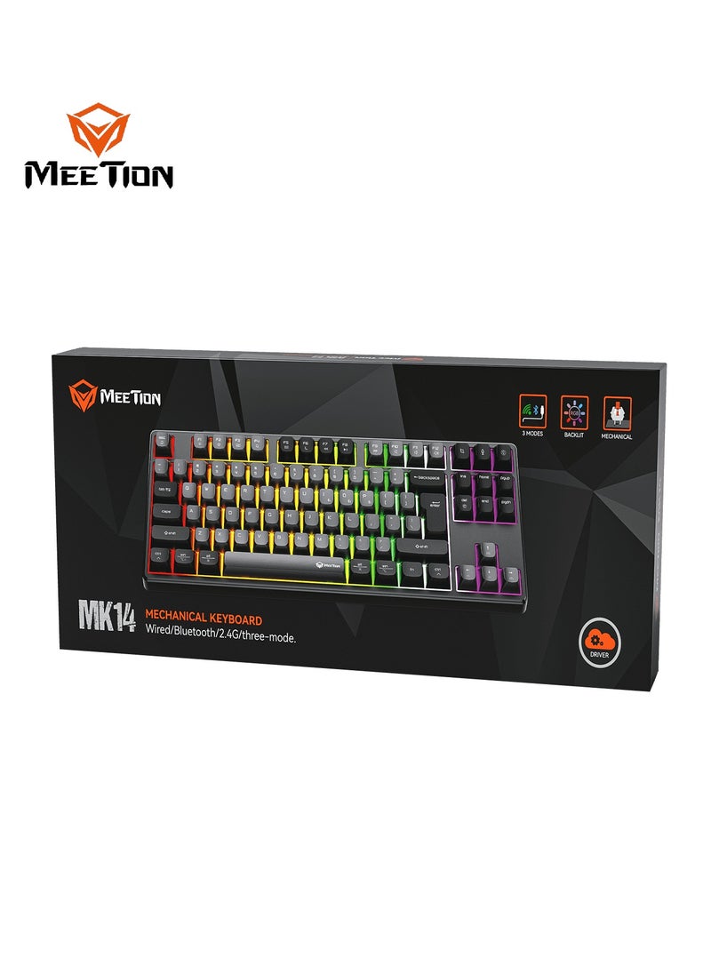 Meetion TKL Triple-Mode Wireless RGB Mechanical Keyboard MK14 TKL 87 Keys Layout Full Key Hot-Swap Tri-Mode Connection