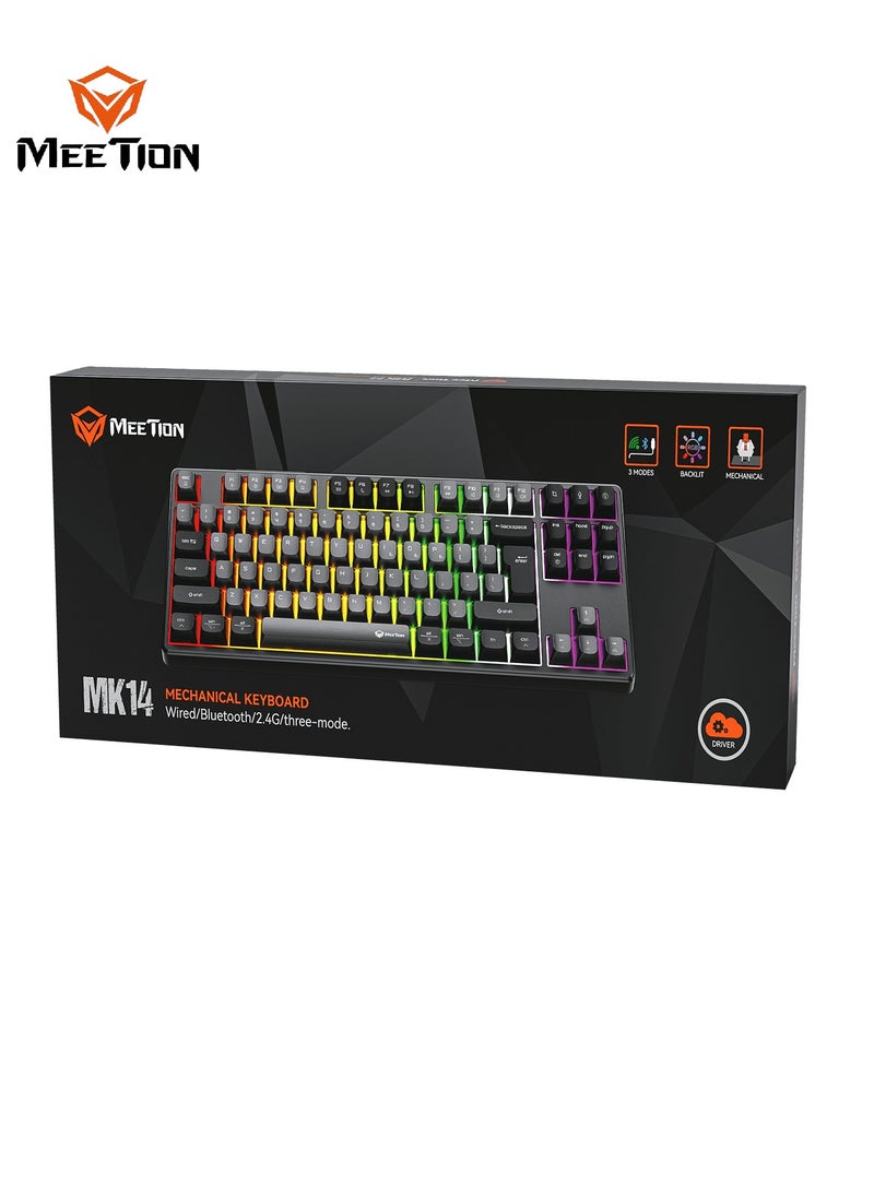 MEETION MK14 TKL Three Mode Wireless/Bluetooth/Wired Hot-swappable Gaming Keyboard 87 Keys RGB LED Light Mechanical Keyboard for Game