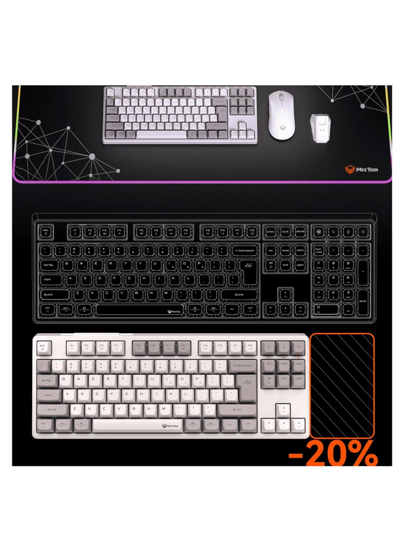 MEETION MK14 TKL Three Mode Wireless/Bluetooth/Wired Hot-swappable Gaming Keyboard 87 Keys RGB LED Light Mechanical Keyboard for Game