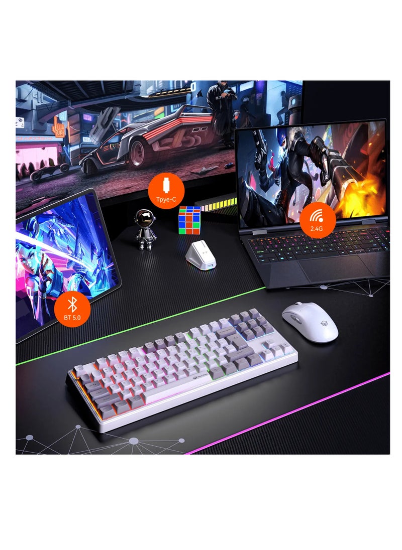 MEETION MK14 TKL Three Mode Wireless/Bluetooth/Wired Hot-swappable Gaming Keyboard 87 Keys RGB LED Light Mechanical Keyboard for Game