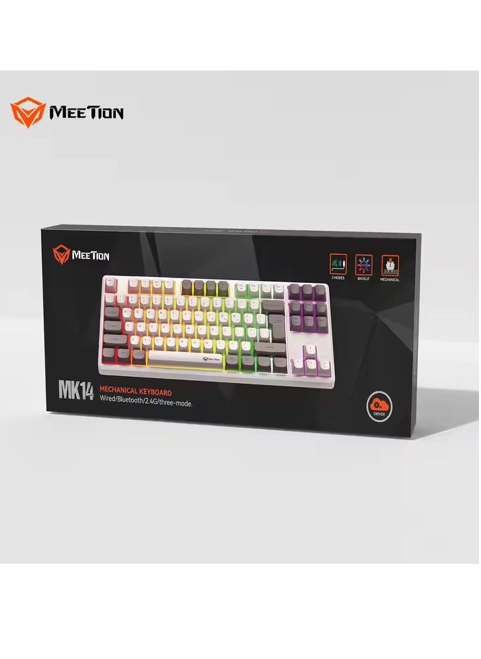 MEETION MK14 TKL Three Mode Wireless/Bluetooth/Wired Hot-swappable Gaming Keyboard 87 Keys RGB LED Light Mechanical Keyboard for Game