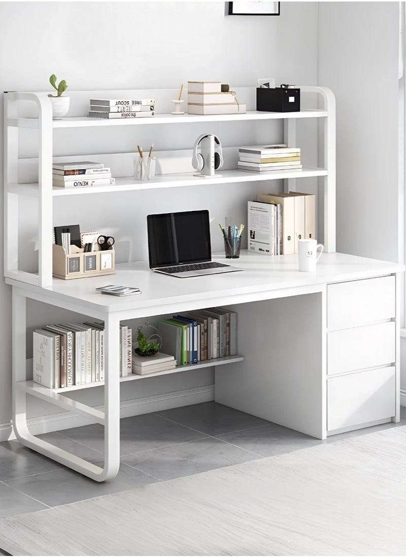 Desk with 2 Storage Shelves and Large 3 Drawers PC Multifunctional Home Office Modern Laptop Sturdy Shelves Simple Stylish Workstation Study Table 140x75x50cm