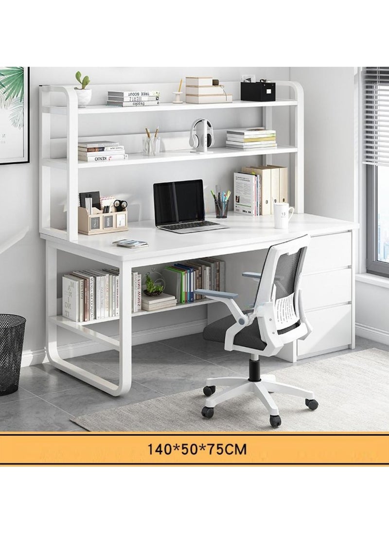 Desk with 2 Storage Shelves and Large 3 Drawers PC Multifunctional Home Office Modern Laptop Sturdy Shelves Simple Stylish Workstation Study Table 140x75x50cm