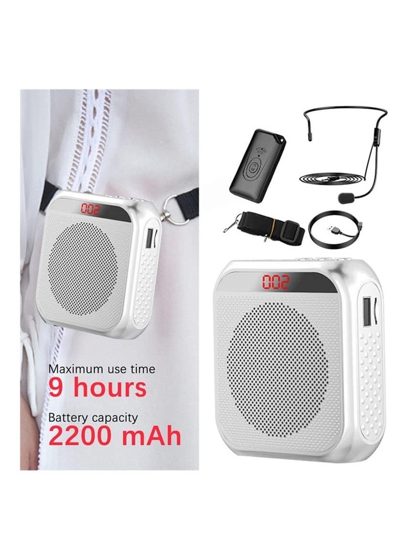 Voice Amplifier with Wired Microphone Headset, Portable Rechargeable PA System Speaker Personal Microphone Speech Amplifier, Loudspeaker for Teachers, Tour Guides/Coaches Metting/Yoga/Fitness (White)