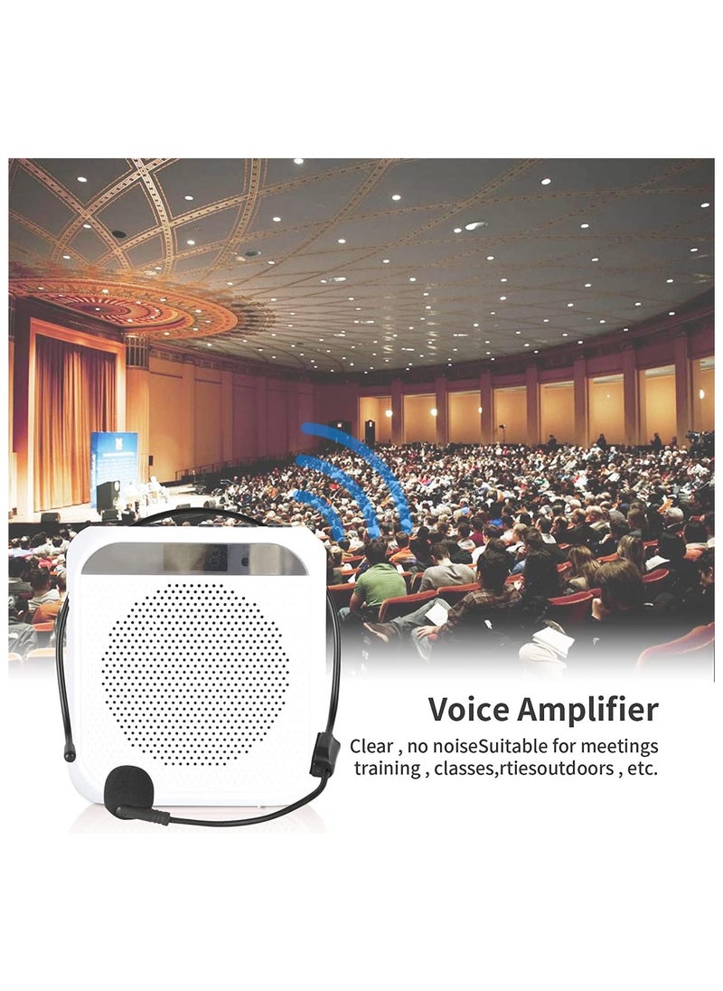 Voice Amplifier with Wired Microphone Headset, Portable Rechargeable PA System Speaker Personal Microphone Speech Amplifier, Loudspeaker for Teachers, Tour Guides/Coaches Metting/Yoga/Fitness (White)
