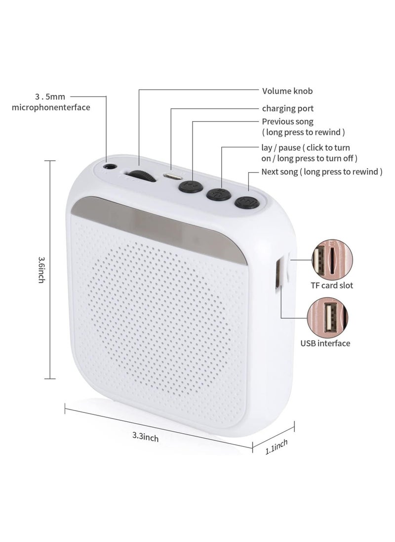 Voice Amplifier with Wired Microphone Headset, Portable Rechargeable PA System Speaker Personal Microphone Speech Amplifier, Loudspeaker for Teachers, Tour Guides/Coaches Metting/Yoga/Fitness (White)