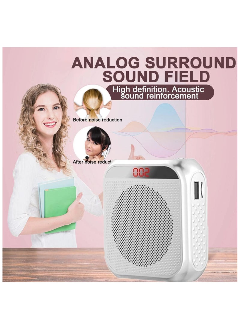 Voice Amplifier with Wired Microphone Headset, Portable Rechargeable PA System Speaker Personal Microphone Speech Amplifier, Loudspeaker for Teachers, Tour Guides/Coaches Metting/Yoga/Fitness (White)