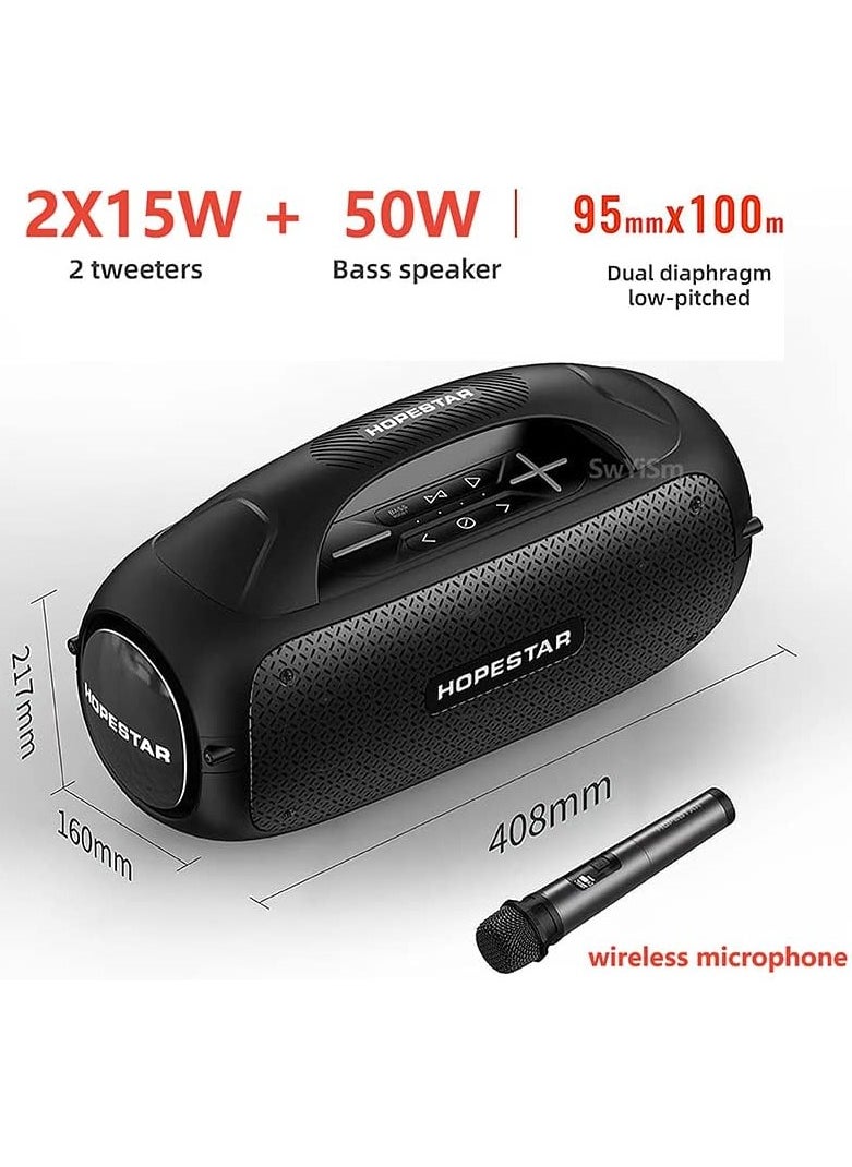 Electronics - Waterproof Wireless Bluetooth Speaker Hopestar A50 80W Highs Powers Stereo Outdoor Bass Portable Sound Column Subwoofer Microphone (Black)