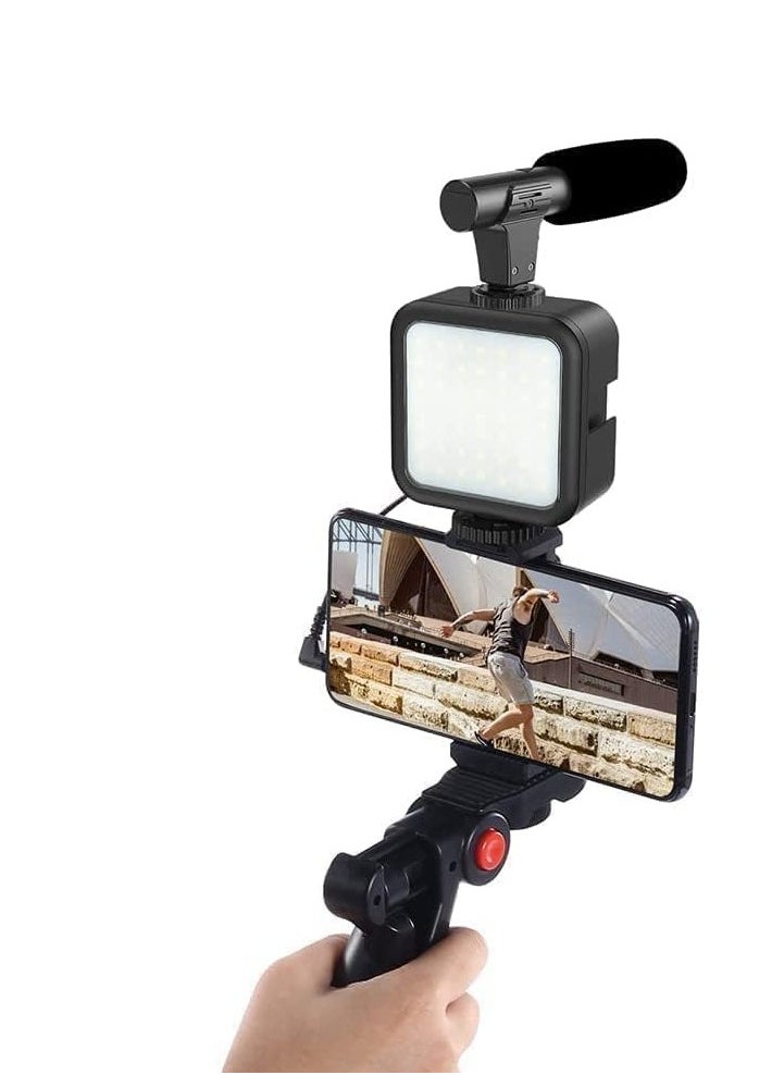Smartphone Vlogging Kit with LED Light, Noise Reduction Microphone, Flexible Tripod, Phone Holder & Bluetooth Remote | Perfect for YouTube, TikTok, Instagram & Kids' Video Recording
