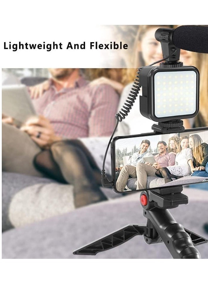 Smartphone Vlogging Kit with LED Light, Noise Reduction Microphone, Flexible Tripod, Phone Holder & Bluetooth Remote | Perfect for YouTube, TikTok, Instagram & Kids' Video Recording