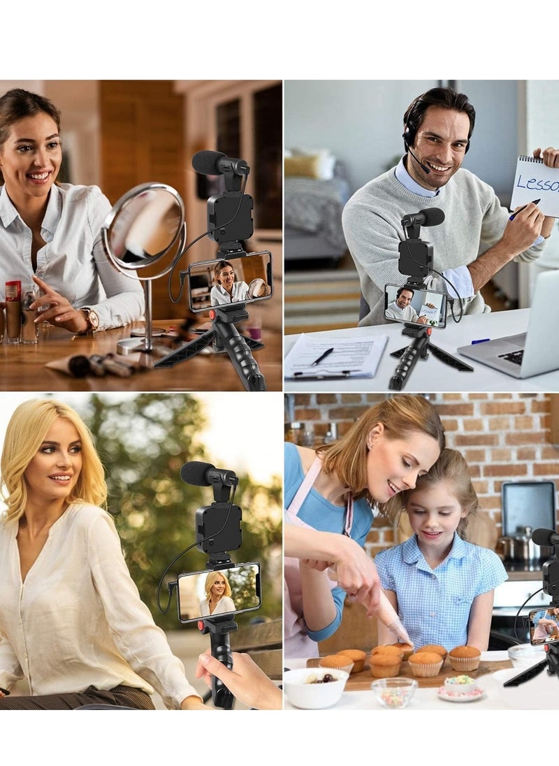 Smartphone Vlogging Kit with LED Light, Noise Reduction Microphone, Flexible Tripod, Phone Holder & Bluetooth Remote | Perfect for YouTube, TikTok, Instagram & Kids' Video Recording