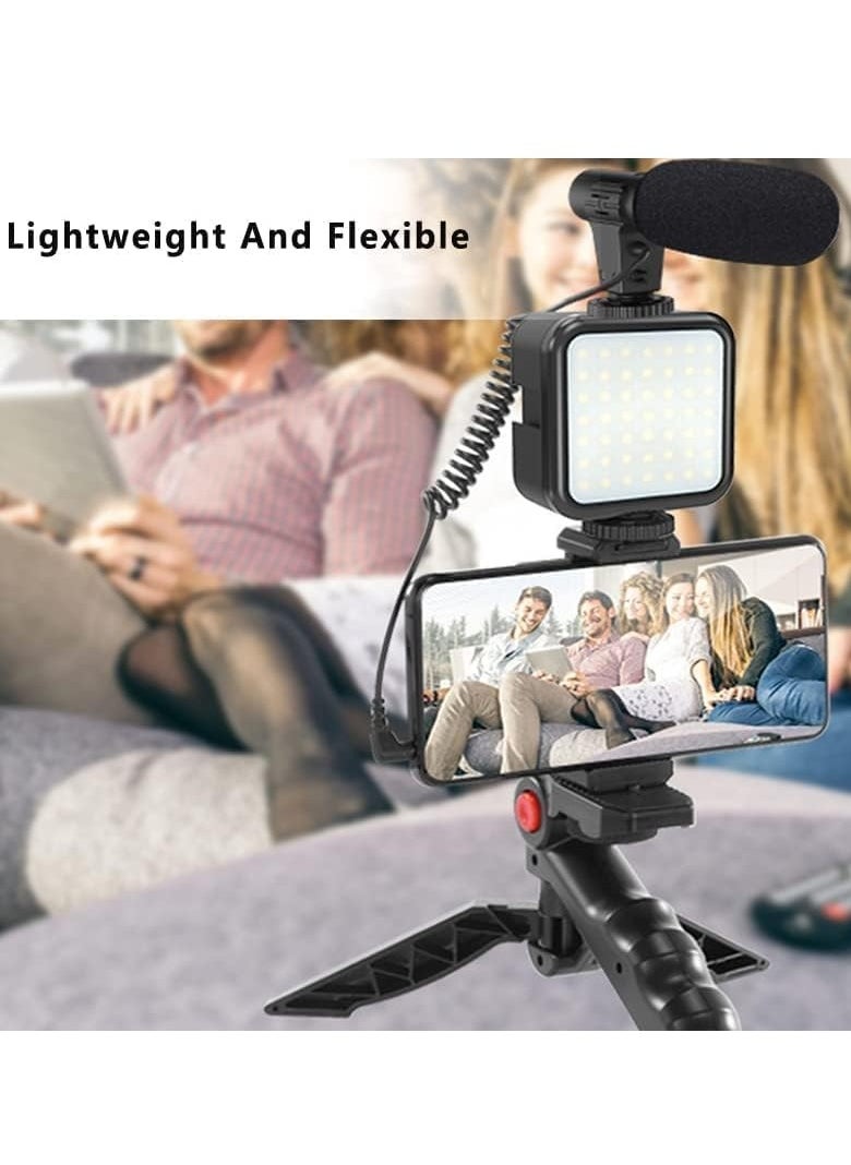 Smartphone Vlogging Kit with LED Light, Noise Reduction Microphone, Flexible Tripod, Phone Holder & Bluetooth Remote | Perfect for YouTube, TikTok, Instagram & Kids' Video Recording