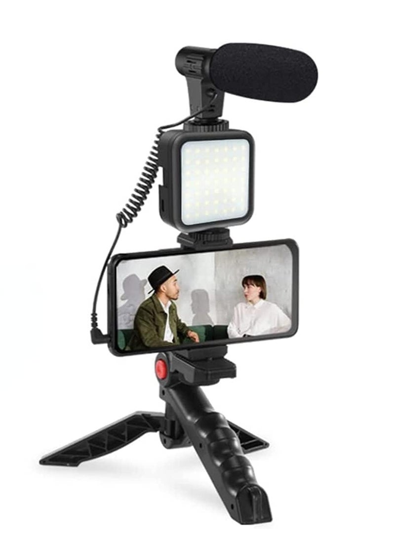 Smartphone Vlogging Kit with LED Light, Noise Reduction Microphone, Flexible Tripod, Phone Holder & Bluetooth Remote | Perfect for YouTube, TikTok, Instagram & Kids' Video Recording