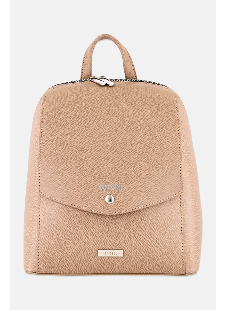 Women Brand Logo Women Camela Backpack, Dark Tan