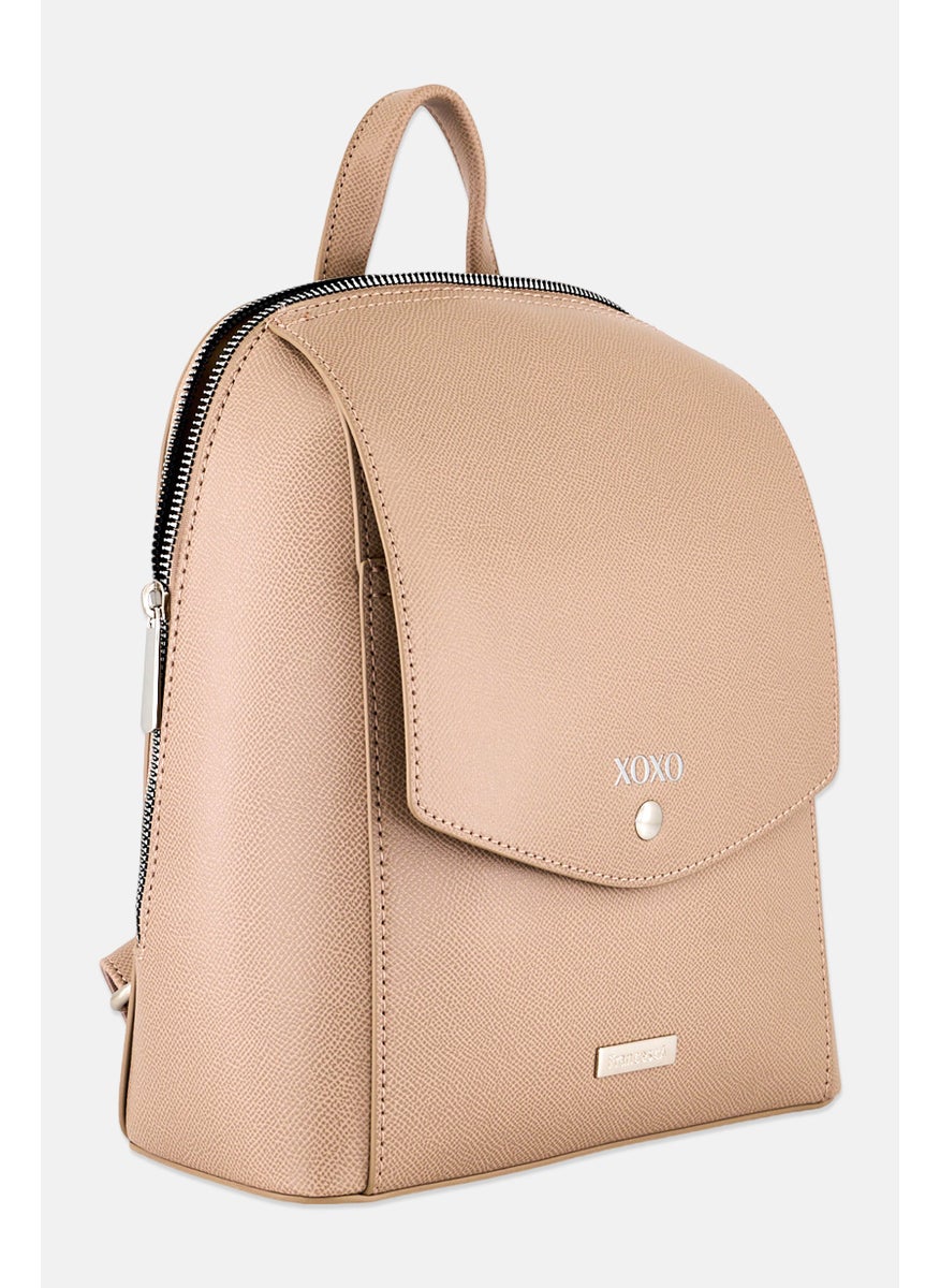 Women Brand Logo Women Camela Backpack, Dark Tan