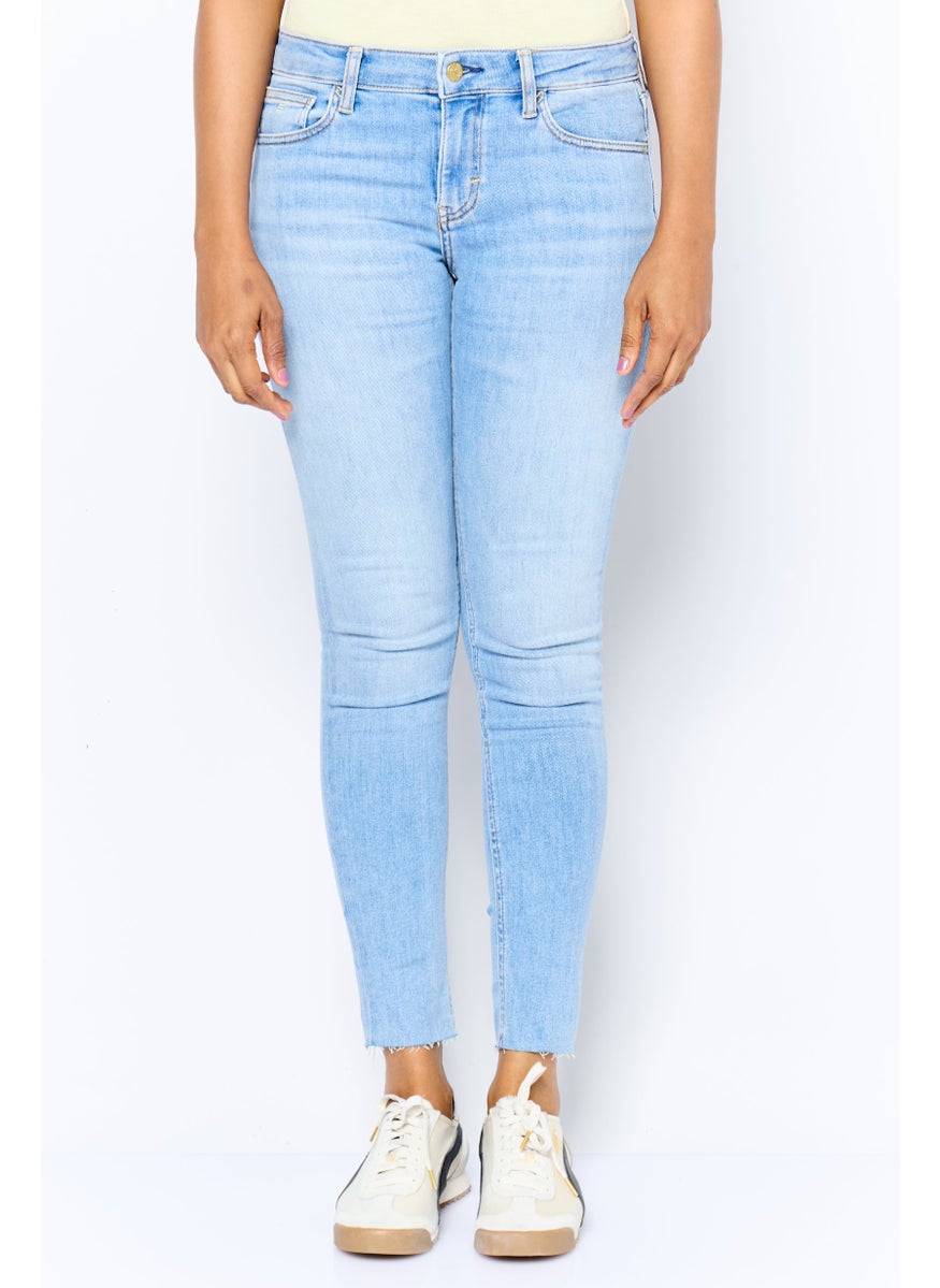 Women Mid Skinny Ankle Washed Denim Jeans, Blue