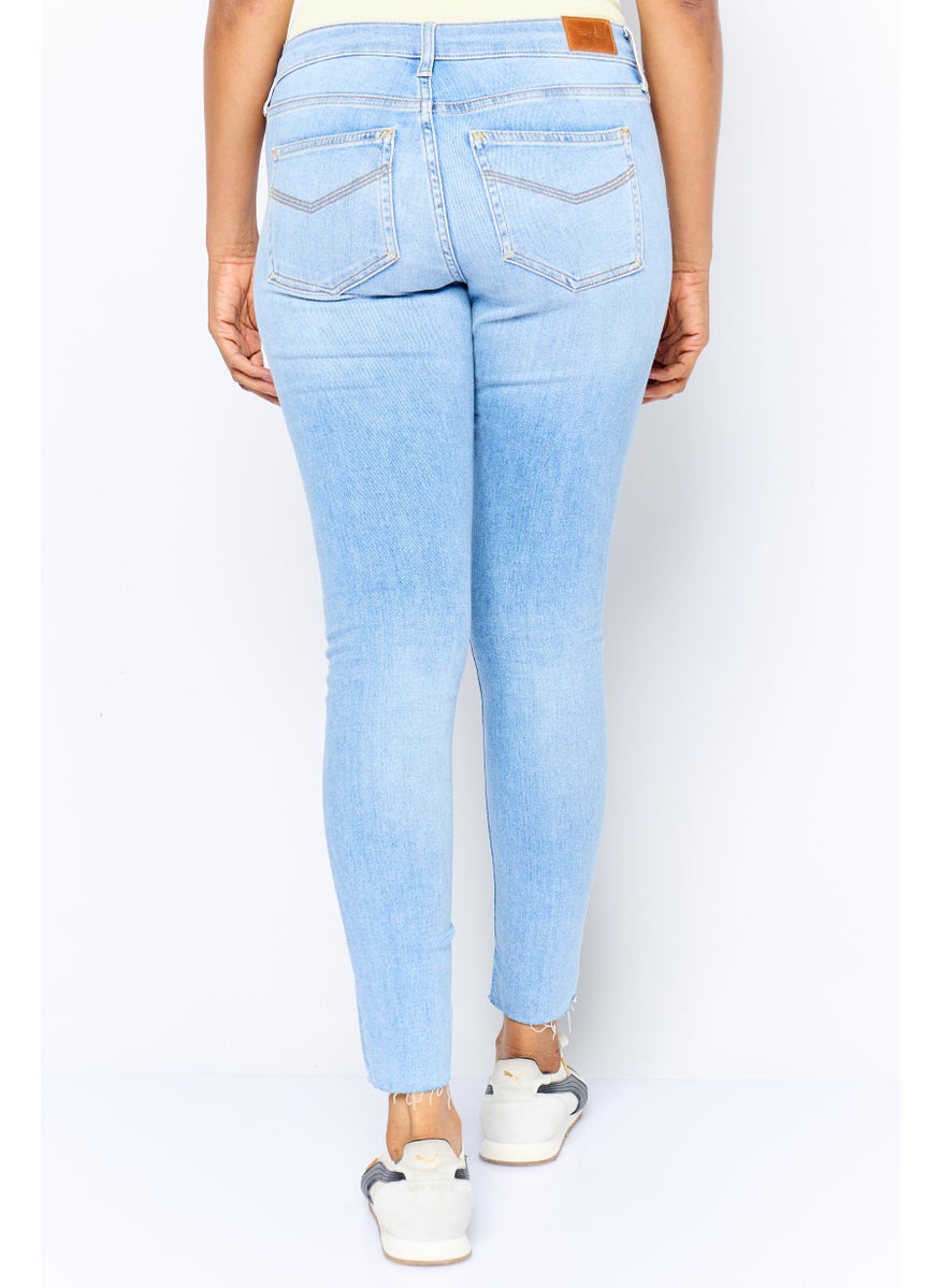 Women Mid Skinny Ankle Washed Denim Jeans, Blue
