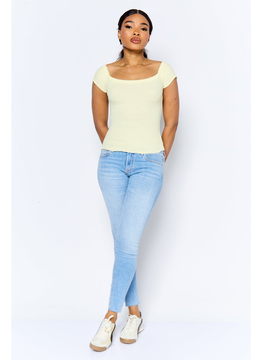 Women Mid Skinny Ankle Washed Denim Jeans, Blue