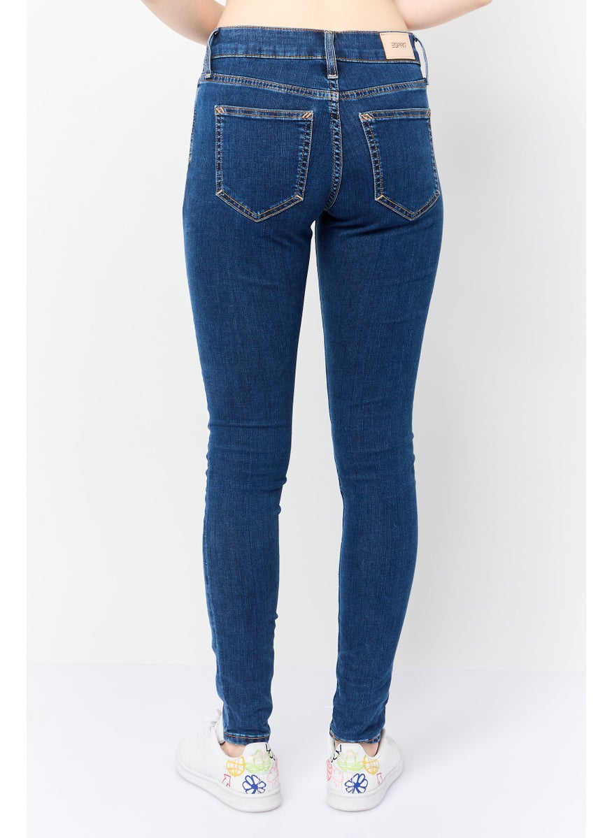 Women Skinny Fit Washed Mid Rise Stretchable Denim, Blue