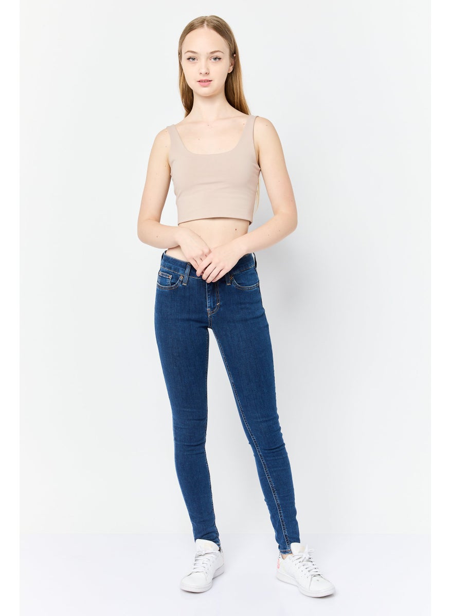 Women Skinny Fit Washed Mid Rise Stretchable Denim, Blue