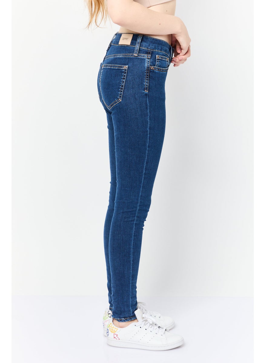 Women Skinny Fit Washed Mid Rise Stretchable Denim, Blue