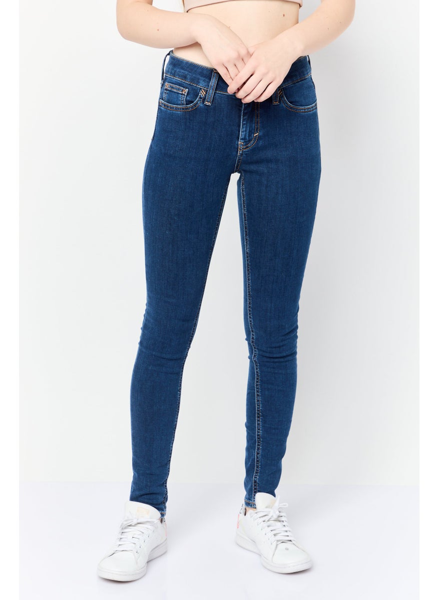 Women Skinny Fit Washed Mid Rise Stretchable Denim, Blue