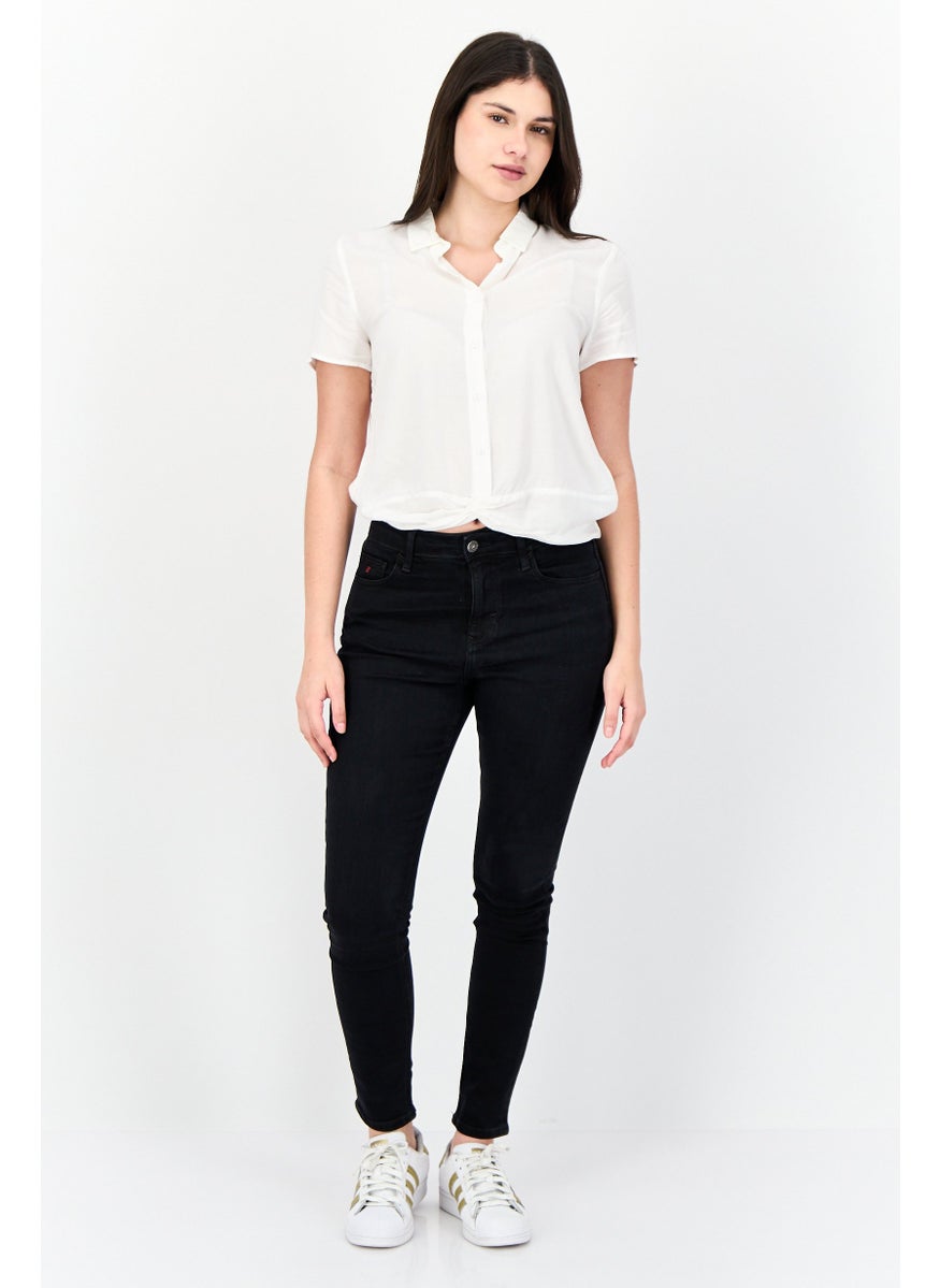 Women Skinny Fit Plain Stretchable Jeans, Black