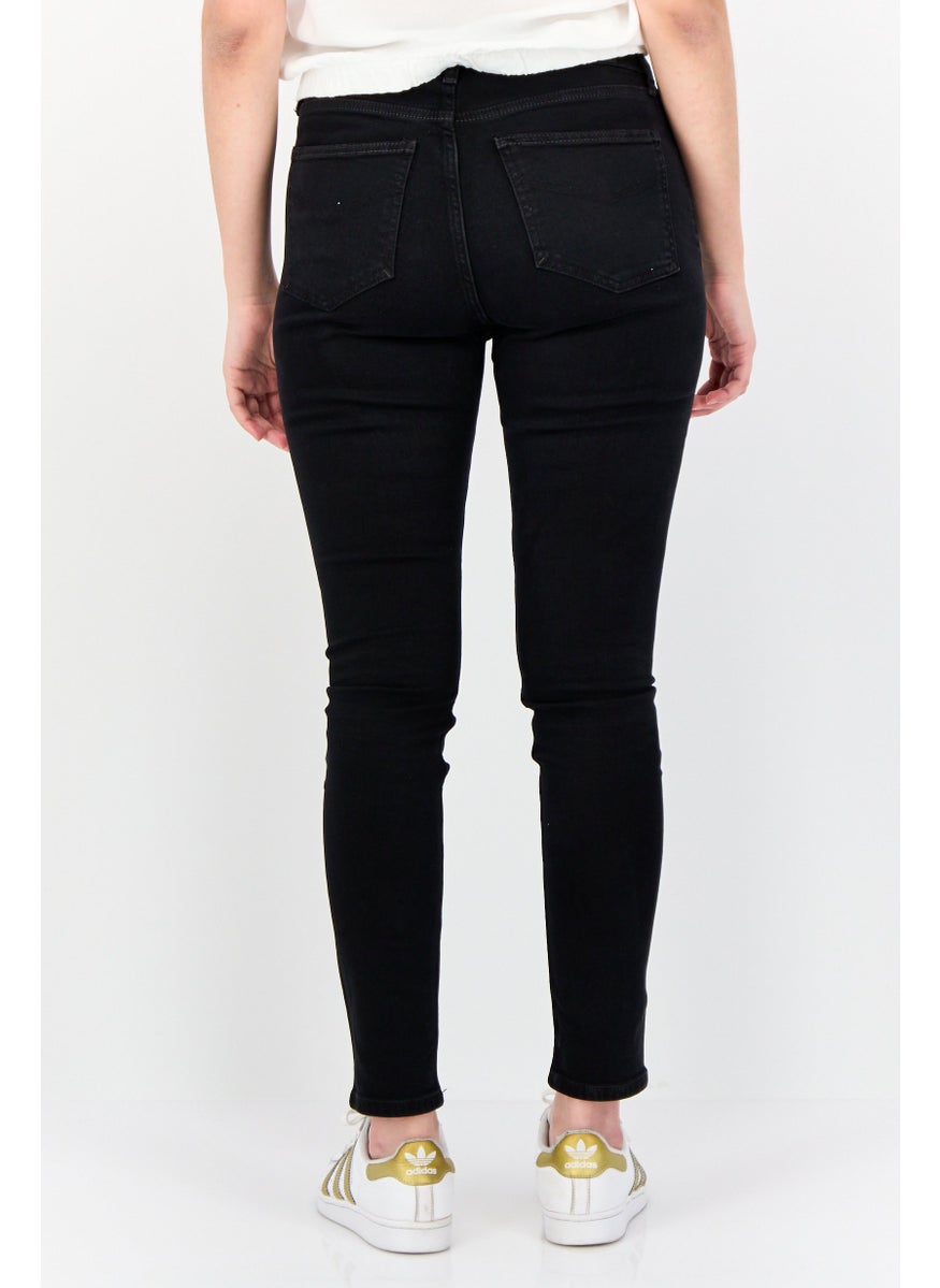 Women Skinny Fit Plain Stretchable Jeans, Black